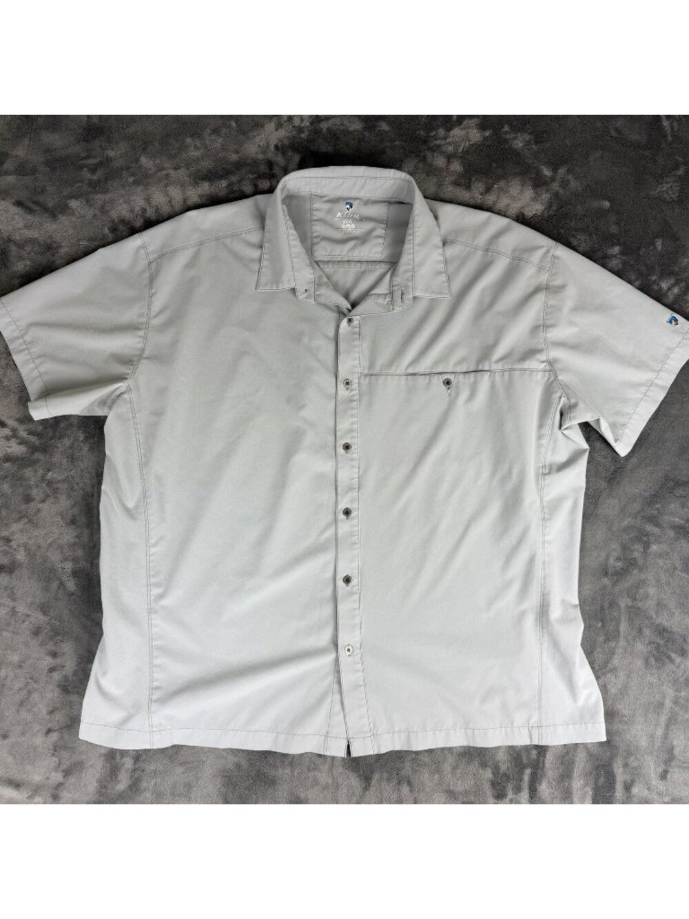 KUHL Tufflex Men’s Gray Blue Renegade UPF30 Short Sleeve Button Up Shirt Sz XXXL
